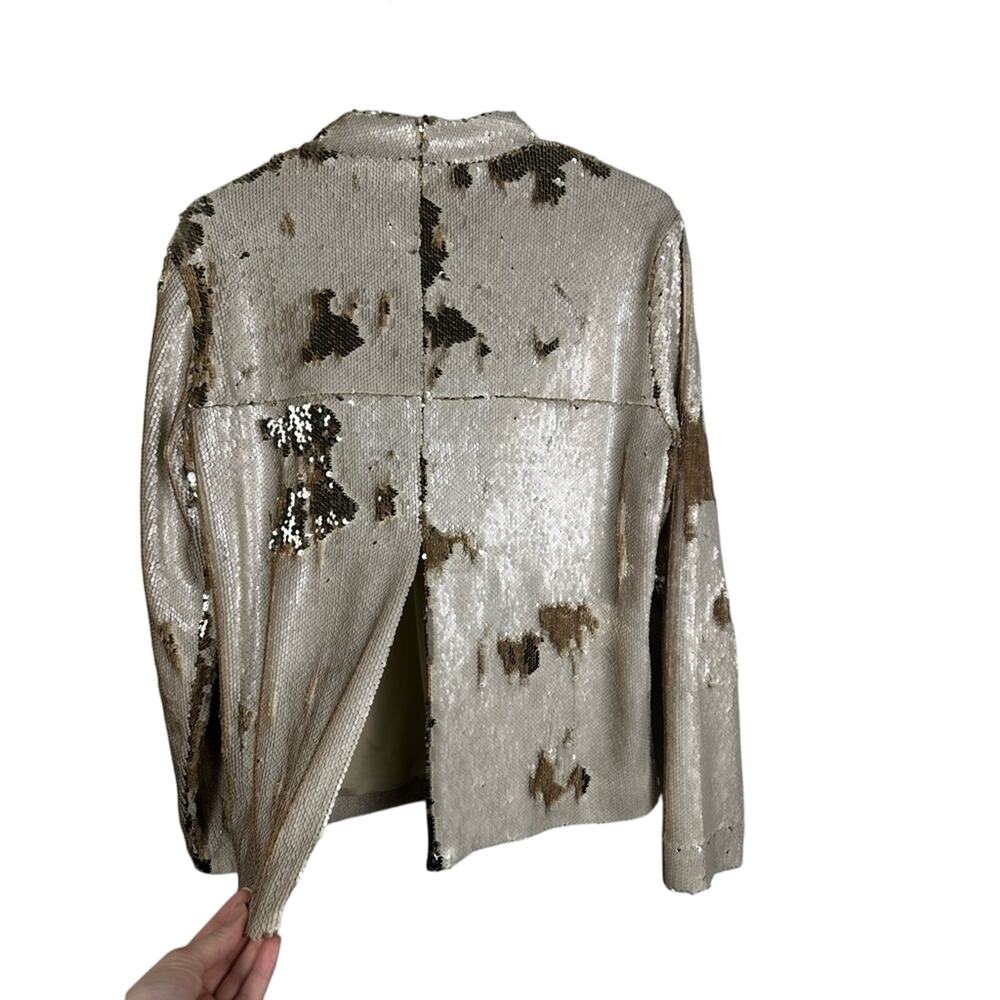 NWT Second Female Gold Champagne Flip Sequin Split Back Mock Neck Blouse Medium - Picture 2 of 8